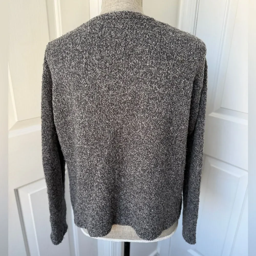 Eileen Fisher Merino Wool Cashmere Grey V Neck Sweater Italian Yarn Small